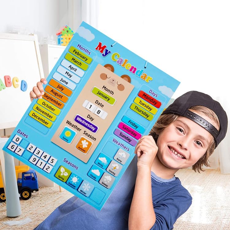 My Calendar for Kids-Magnetic Weather Chart - Preschool Daily Calendar Learning for Days of the Week, Months, Weather & Season