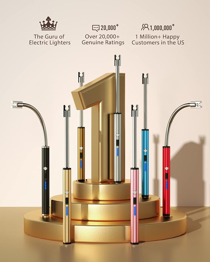 RONXS Lighter Electric Lighter Rechargeable Arc Type C Candle Lighters with LED Battery Display, Flexible Neck Windproof Flameless Plasma Long Lighters for Candle BBQ Camping (Red&Blue)