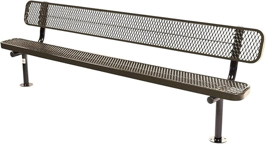 COATEDOUTDOORFURNITURE Coated Outdoor Furniture Heavy-Duty Outdoor Bench Thermoplastic Coated, Expanded Metal, Commercial-Grade Seating, Made in America (Surface with Back, 8 Ft, Textured Brown)