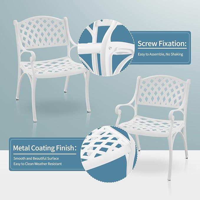 4 Pieces Patio Dinning Chairs, Cast Aluminum Outdoor Bistro Chairs with Armrest, All-Weather Bistro Chair Set of 4 for Garden Deck Backyard Poolside