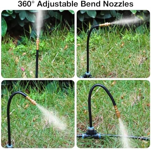 MIXC 1/4" 99Ft Drip Irrigation System with Rechargeable 2-Zone Water Timer, Automatic Garden Watering Kit with 16pcs 360°Adjustable Brass Nozzles & Bendable Rod,for Raised Bed,Potted Plant,Greenhouse