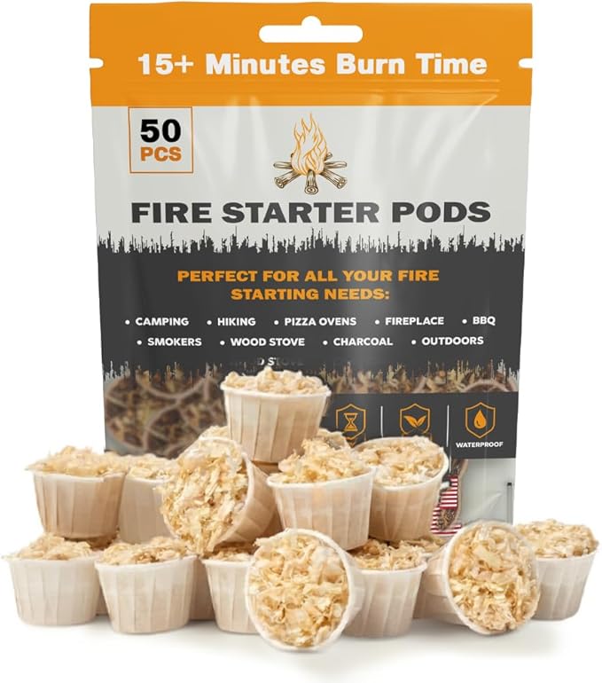Quick to Light Wax Fire Starters Camping | 15+ Min Burn time, Fire Starters for Fireplace & Campfire (Pack of 50)