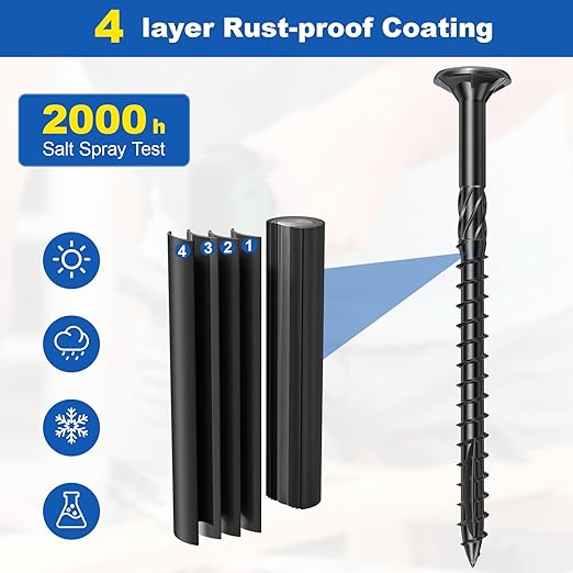 480Pcs Deck Screws, #8 Wood Screws Assortment Kit, 2Sizes Screws Set (1-1/2", 2"), Rust Resistant Torx Screws with Flat Head, Black Screw Kit for Woodworking Projects, Star Bit Included
