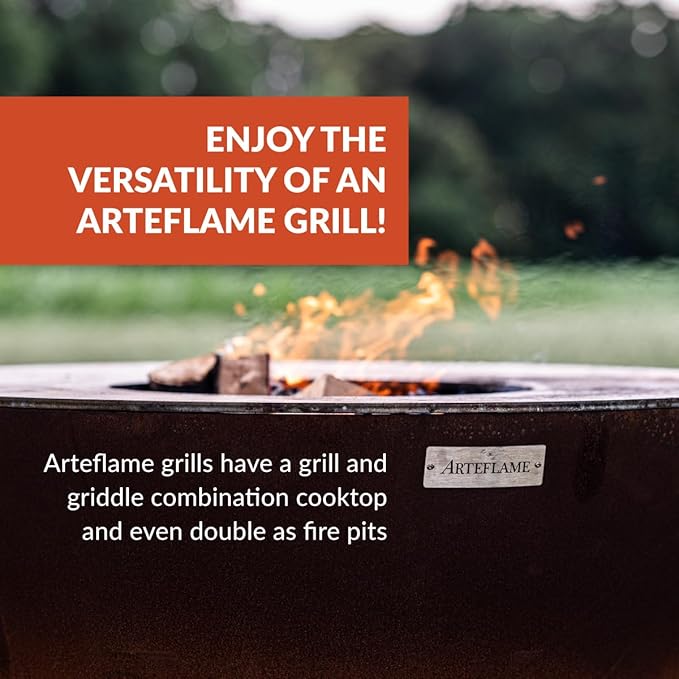 ARTEFLAME Charcoal BBQ Grill, Griddle, and Fire Pit Bundle | Gourmet Outdoor Cooking Essentials | Steakhouse Searing Set (40" Low Euro Base with 2 Grilling Accessories) MADE IN USA