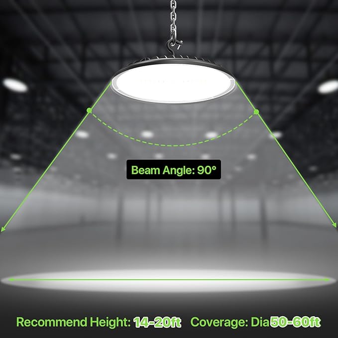 Glitgate High Bay LED Shop Lights 200W - 28000LM 5000K High Bay Light, IP65 Waterproof with US Plug, Hanging Hook, 2 Pack Commercial Bay Lights for Barn, Warehouse ETL Listed
