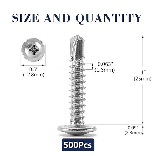 #10 x 1 Sheet Metal Screws 500PCS 410 Stainless Steel Truss Head Fast Self Tapping Screws by SG TZH