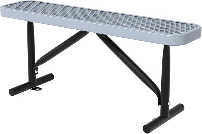 4 Feet Heavy Duty Metal Park Bench for Outside, Outdoor Bench with Portable Frame, Commercial Benches for Shopping Mall, Store, Park, Patio, Deck, Grey