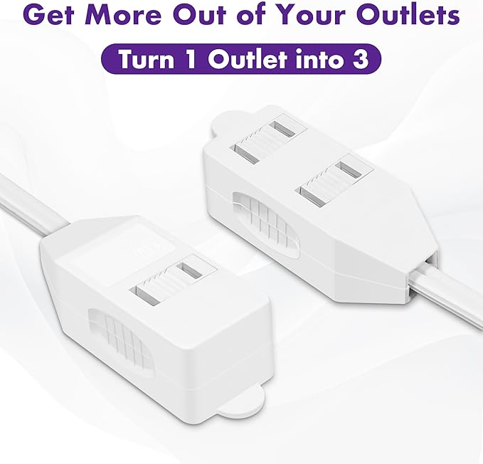 POWERCORDS [ETL Certified] 2-Pack 16 AWG 2 Prong Extension Cord, 13A 3-Outlet Indoor Extension Cord with Tamper Guard, 13 Amp, 1625 Watts, White, Available Lengths 3FT, 6FT, 10FT, 15FT (10 Feet)