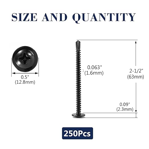 #10 x 2-1/2" Sheet Metal Screws 250PCS 410 Stainless Steel Truss Head Fast Self Tapping Screws Black Oxide by SG TZH