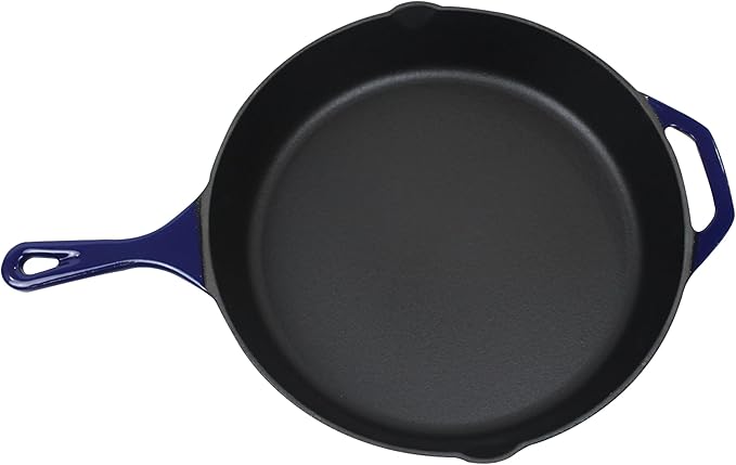 Commercial Grade, Cast Iron Enameled Cookware (Blue, Skillet 12”)