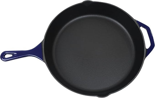 Commercial Grade, Cast Iron Enameled Cookware (Blue, Skillet 12”)