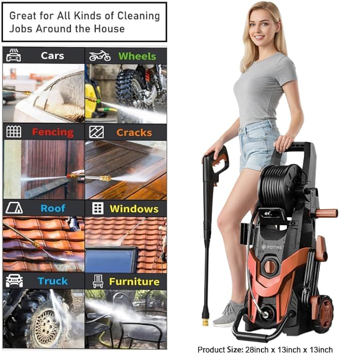 2025Upgraded Pressure Washer 4500PSI with 4 Quick Connect Nozzles,Inlet Hose & Filter, Foam Cannon for Cars/Fences/Driveways/Patios/Home Cleaning,Red