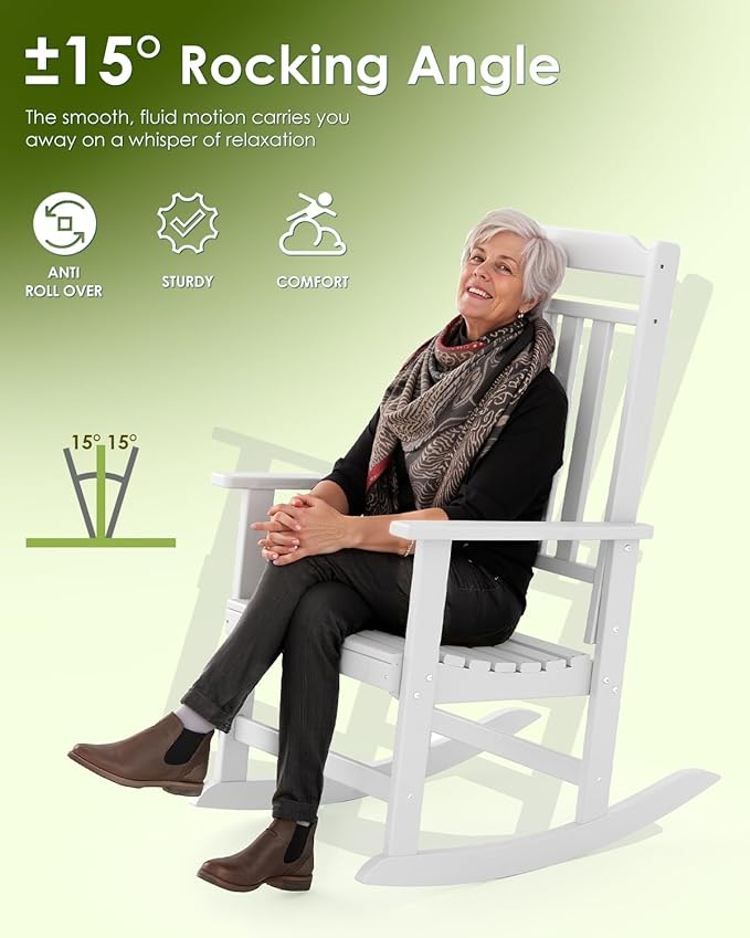 GREENVINES Outdoor-Rocking-Chairs-Set-of-2 | HDPE Plastic | Patio Rockers | Porch Rocker Chair | Oversized | High Back | Big & Tall | White