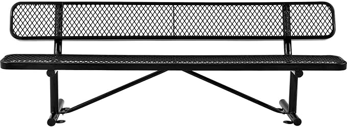 Global Industrial 8'L Heavy Duty Expanded Metal Mesh Bench with Backrest with Steel Frame, Portable Outdoor Bench, 1000 lbs Capacity, Black, 96" L x 24" W x 33" H