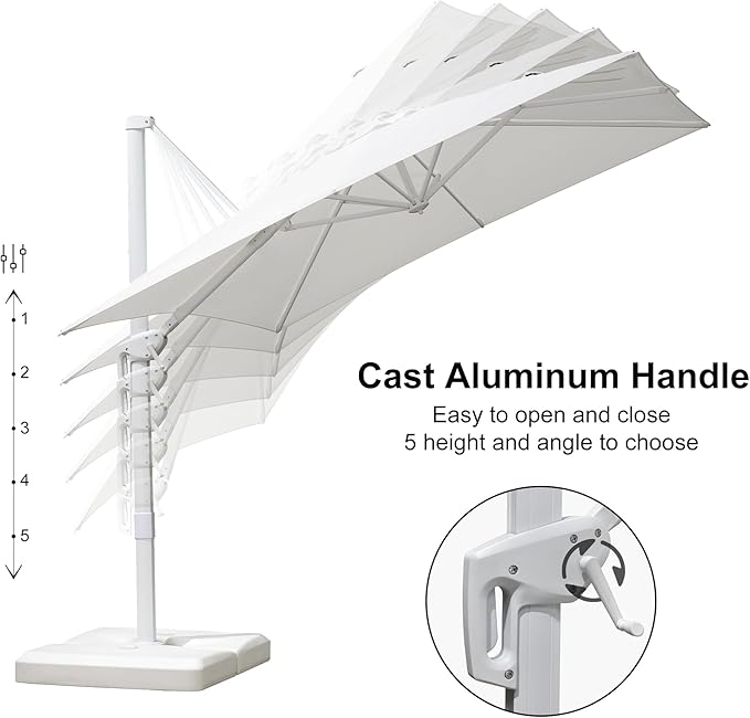 PURPLE LEAF 8 FT Patio Umbrella White Cantilever Umbrella Aluminum Square Outdoor Offset Umbrella Hanging Windproof with 360° Rotation for Garden Deck Pool, White
