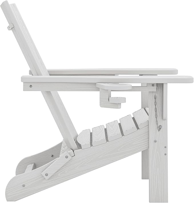 SERWALL Modern Folding Adirondack Chair Set of 8, Weather Resistant HDPE Outdoor Adirondack Chair with Cup Holders, Fire Pit Chairs for Patio Lawn Garden, White