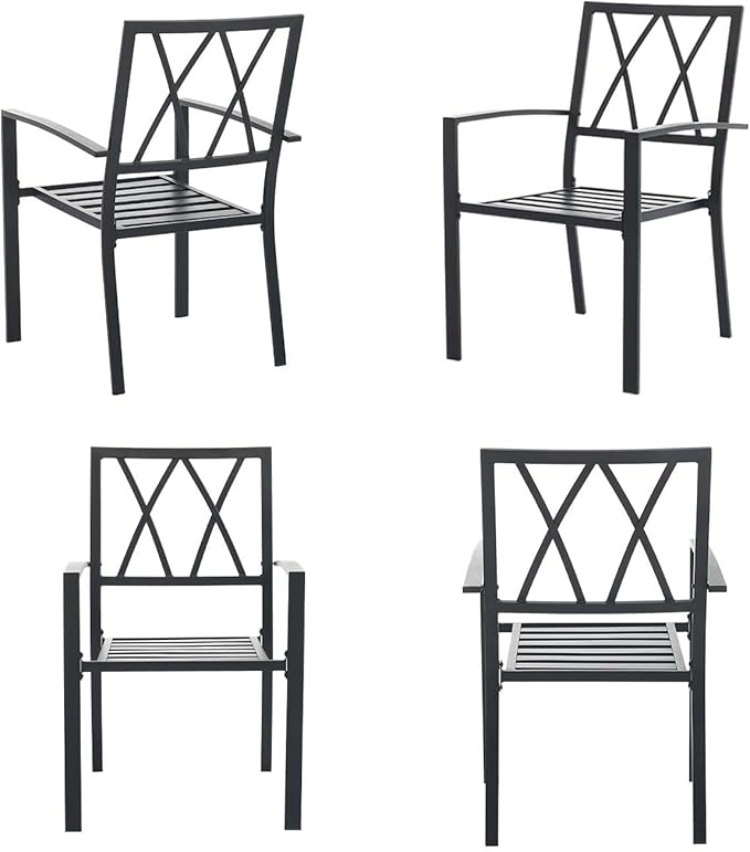Outdoor Dining Chairs Set of 4, Mteal Frame Stackable Patio Dining Chairs with Armrest, Wrought Iron Patio Bistro Chairs for Lawn, Backyard, Garden, Porch