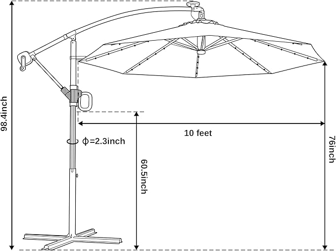 EAST OAK Patio Umbrella, 10 ft Outdoor Offset Umbrella with 8 Ribs, 40 LED Solar Lights and Crank, Aluminum Pole and UPF 50+ Fade Resistant for Garden, Deck and Poolside, New Red