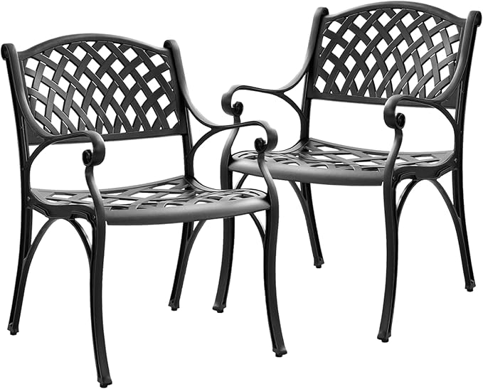 Cast Aluminum Patio Chairs Set of 2 with Armrests,Metal Bistro Chairs Outdoor Patio Dining Chairs,Outside Patio Furniture for Garden,Balcony,Yard,Black
