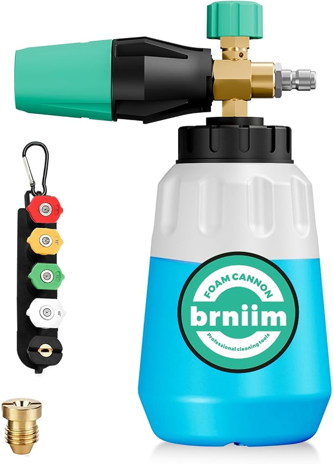 Foam Cannon for Pressure Washer with 1/4" Quick Connector，Heavy Duty Car Foam -1L Blaster Wide Neck Adjustable Snow Foam Lance，with 5 Pressure Washer Nozzle Tips