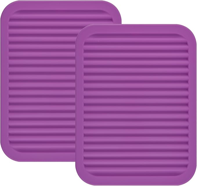 Silicone Trivets Set 2, Big Trivets for Hot Pots and Pans, Hot Pads for Kitchen Counter, Multi-Purpose & Versatile Trivet Mat, 9x12 Inch Silicone Pot Holders Heat Resistant Mat Purple