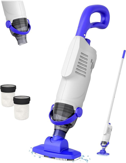 Cordless Pool Vacuum for Above Ground Pool, 60W Rechargeable Handheld Pool Vacuum Cleaner with Pole & 18GPM Suction, Spa Vacuum for Hot Tub, Above Ground/Inground Pools