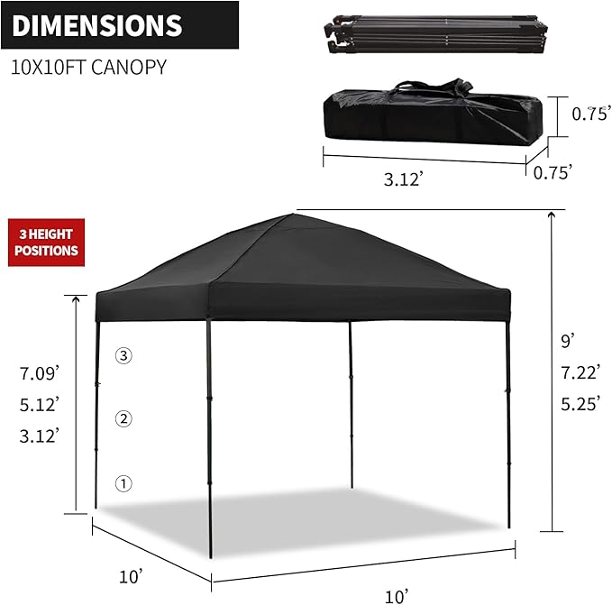 10x10 Pop Up Canopy Tent with 2 Sidewalls, Easy Up Canopy Outdoor Party Sun Shade Tent Portable Gazebo for Beach Camping Events with Carry Bag and 4 Sand Bags