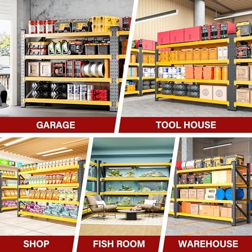 5000LBS Heavy Duty Garage Shelving Units,60" Wide & Deep Storage Shelves,Yellow Metal Garage Shelves,Large Storage Rack,Steel Shelf,Industrial Shelving for Shop,Warehouse,60" W x 24" D x 70" H