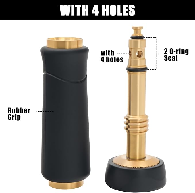 High-Pressure Rubber-Coated Copper Water Hose Nozzle, Non-Slip TPR Grip, Anti-Corrosion Brass Body, Watering and Irrigation, Outdoor Cleaning