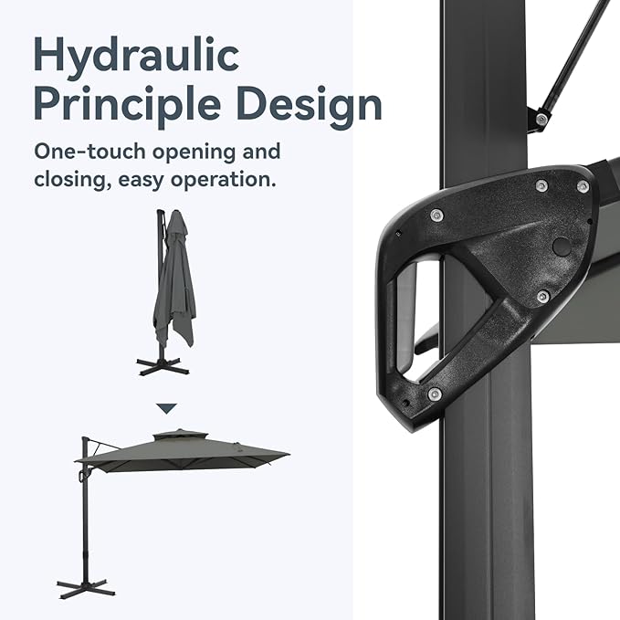 GREEN PARTY 10x10 ft Cantilever Patio Umbrella, Outdoor Offset Umbrellas with 360° Rotation, 5-Year-Non-Fading Hanging Pool Umbrella for Garden Deck Poolside - Grey