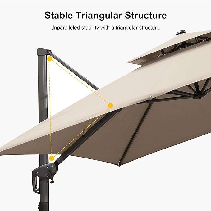 PURPLE LEAF 10 FT Cantilever Umbrella Outdoor Patio Umbrella, Large Offset Square Umbrellas, Windproof Heavy Duty Hanging Outside Umbrellas for Patio, Ash Mocha