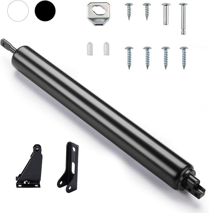 Screen and Storm Door Closer Kit, Closer for Heavy Storm Doors | Screen and Storm Door Push Button Latch Set | Storm Door Protector Chain and Spring (Black-Only Closer)