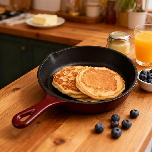 Commercial Grade, Cast Iron Enameled Cookware (Dark Red, Skillet 6”)
