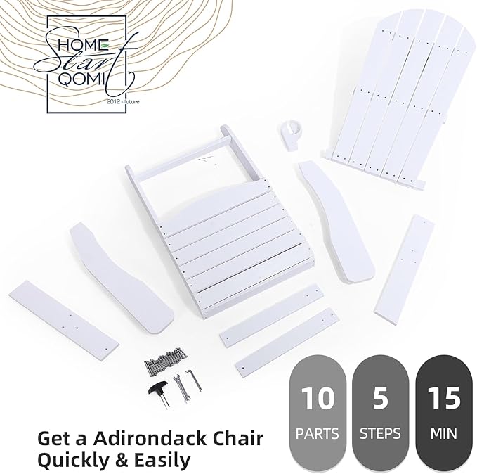 Adirondack Chair, All Weather Resistant Plastic Chairs with Cup Holder, 5 Easy Steps to Install, Outdoor Chairs for Patio, Garden, Backyard Deck, Lawn, Fire Pit - White