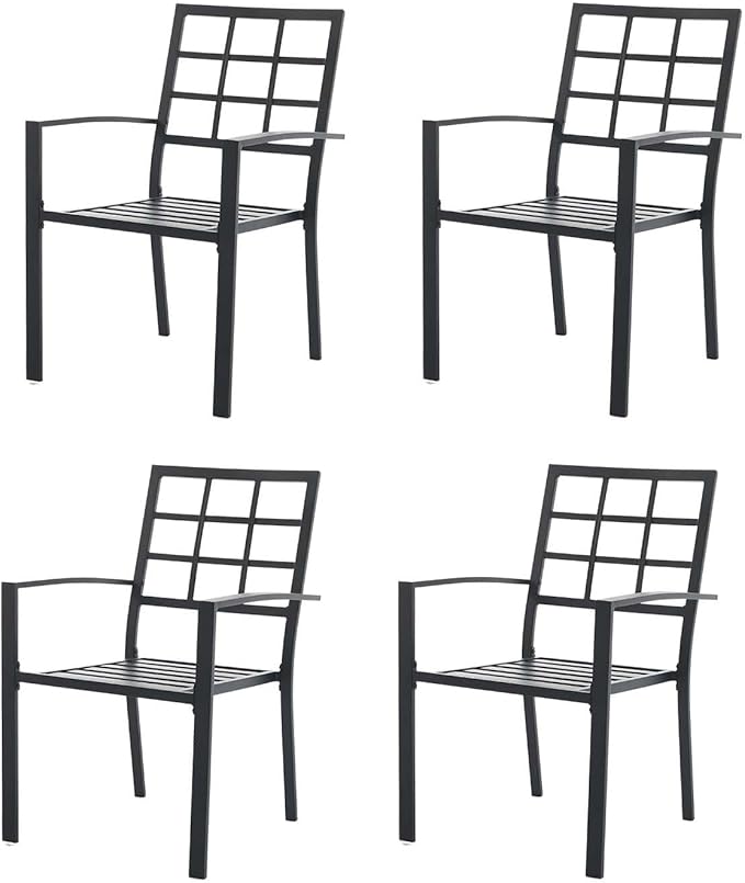 Outdoor Dining Chairs Set of 4, Metal Frame Stackable Patio Dining Chairs with Armrest, Wrought Iron Patio Bistro Chairs for Lawn, Backyard, Garden, Porch