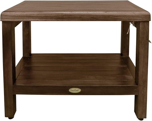 DecoTeak Eleganto 24 Inch Brown Waterproof Teak Wood Shower Bench Stool Seat Chair for Inside Shower Storage Shelf Provides Safety, Storage, and Organization for Bathroom Accessories