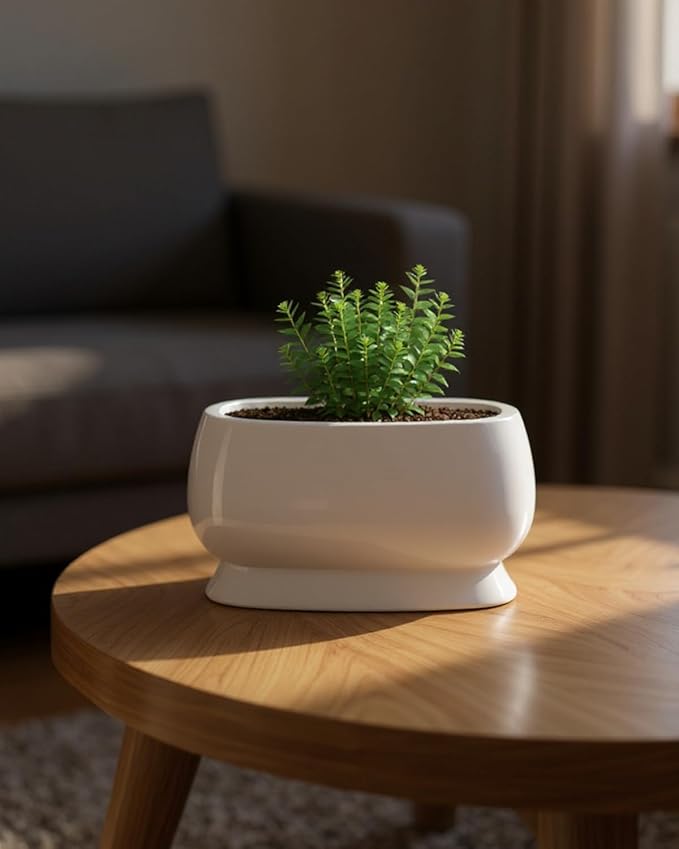 OXART Ceramic Plant pots Indoor Pots Set with Drainage Holes, 12+9 inch Flower Pot Rectangle Planters Pots for Plants for Plants Lilies, Cacti, Succulents, and Pothos, No Trays (White-3)