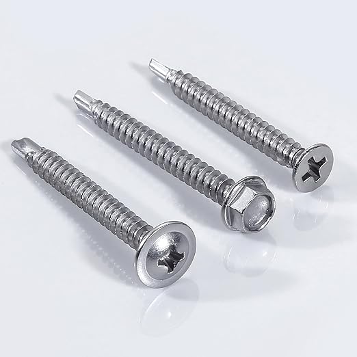 440 Pcs 410 Stainless Steel Sheet Metal Self-Tapping Screws Combination Set with Flat Head, Large Flat Head and Hexagon Head Screws