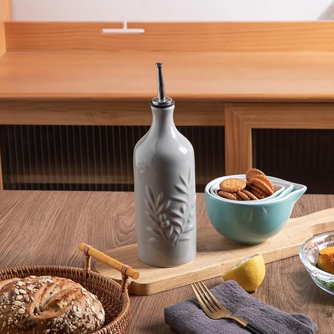 Sweejar Ceramic Oil Dispenser Bottle, 20 Oz, Gray, Set of 1