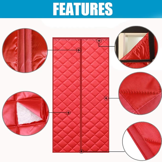 Magnetic Thermal Insulated Blackout Door Curtain Storm Wind Fleece Insulation Curtian Magnetic Screen Door with Thermal and Insulated Waterproof Noise Reduce 47"x90" Inch PU Leather Silver