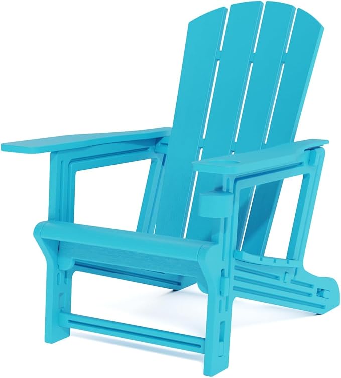 Adirondack Chair, All Weather Plastic Adirondack Chairs, Fire Pit Chairs with Cup Holder, Outdoor Lawn Chair for Patio, Garden, Backyard, Sky Blue