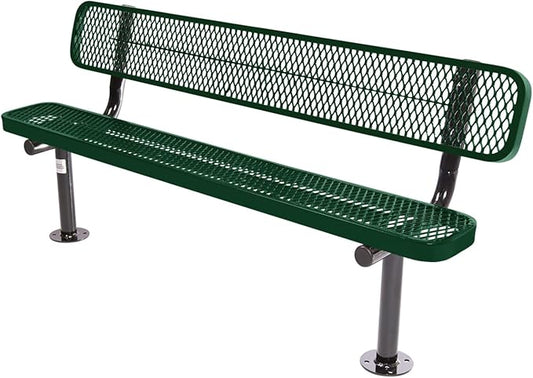 COATEDOUTDOORFURNITURE Coated Outdoor Furniture Heavy-Duty Outdoor Bench Thermoplastic Coated, Expanded Metal, Commercial-Grade Seating, Made in America (Surface with Back, 6 Ft, Green)
