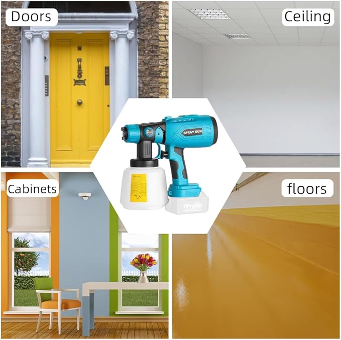 Cordless Paint Sprayer Compatible with MAKITA 18V Battery, HVLP Spray Paint Gun with 4 Copper Nozzle, 200W High Power Motor Paint Sprayer for Furniture (Battery Not Included) (for MAKITA)