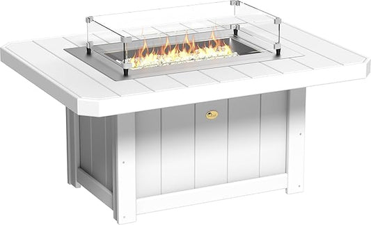 LuxCraft 51" Lumin Rectangular Gas Propane Fire Pit Table for Outdoor Patio with Tempered Glass Wind Guard and Stainless Steel Burner Cover - Amish Made in USA (White)