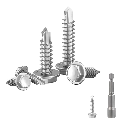 Self-Tapping Screws, 410 Stainless Steel, 140 PCS Assortment Kit with Driver, #10X3/4, Hex Washer Head