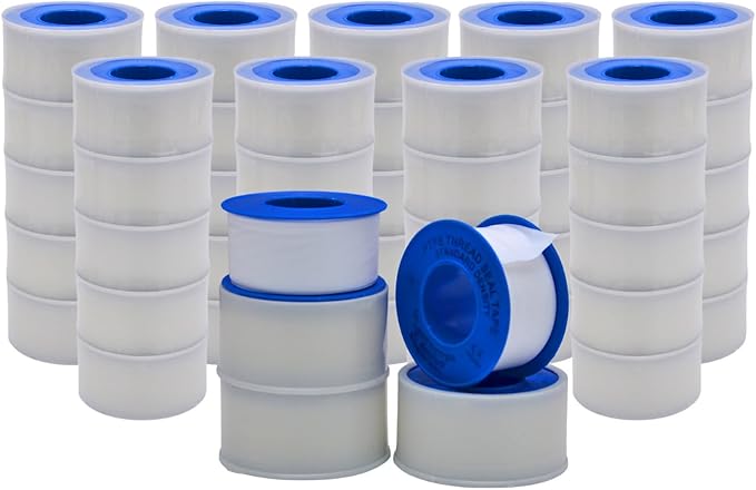 WOD PTST35S Plumbers Pipe Teflon Thread Seal Tape - 1 inch x 520 inch (Case of 50 Rolls) - Leak Proof Sealant for Water, Gas, Oil, Most Chemicals, Hydraulic and High Pressure Lines