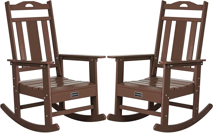 nalone Outdoor Rocking Chairs Set of 2, Oversized Porch Rocker Chair for Adult, All-Weather Resistant Patio Rocking Chair for Garden Lawn (Brown)
