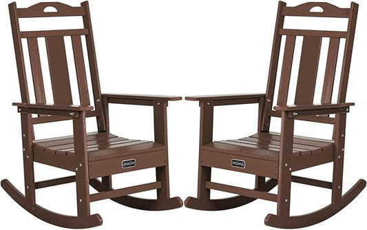 nalone Outdoor Rocking Chairs Set of 2, Oversized Porch Rocker Chair for Adult, All-Weather Resistant Patio Rocking Chair for Garden Lawn (Brown)