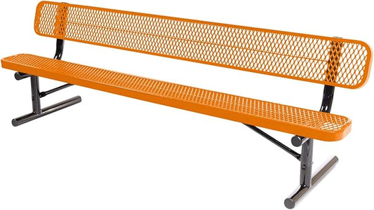 COATEDOUTDOORFURNITURE Coated Outdoor Furniture Heavy-Duty Portable Outdoor Bench Thermoplastic Coated, Expanded Metal, Commercial-Grade Seating, Made in America (Portable with Back, 8 Ft, Orange)