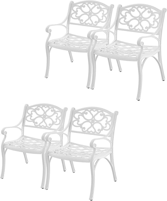 4 Pieces Patio Dinning Chairs, Cast Aluminum Outdoor Bistro Chairs with Armrest, All-Weather Bistro Chair Set of 4 for Garden Deck Backyard Poolside